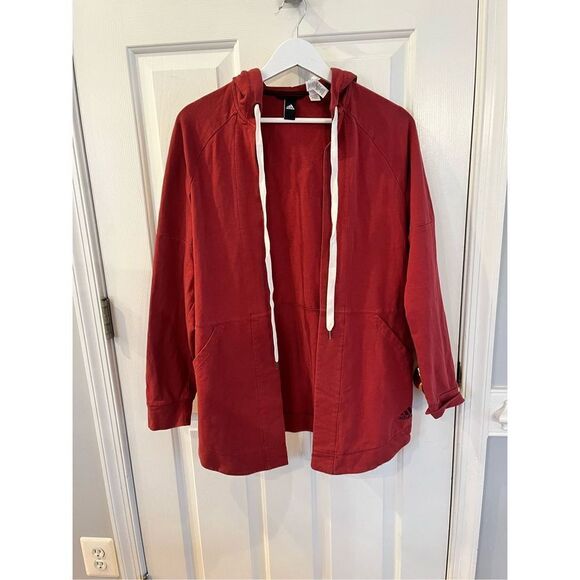 Adidas Tops - Adidas Rust Open Front Hoodie Sweatshirt Cardigan sz M EUC